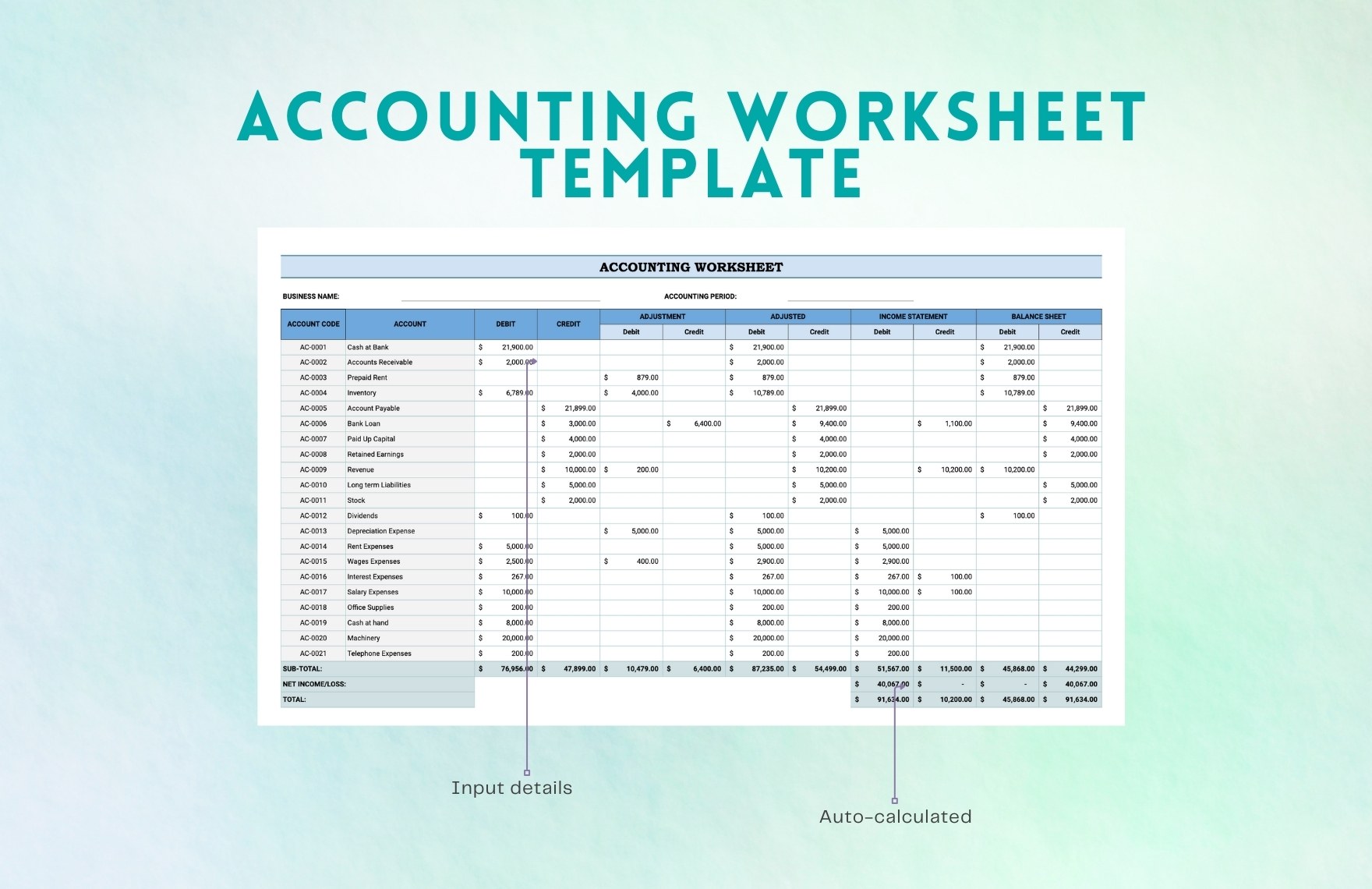 Accounting Worksheet Template