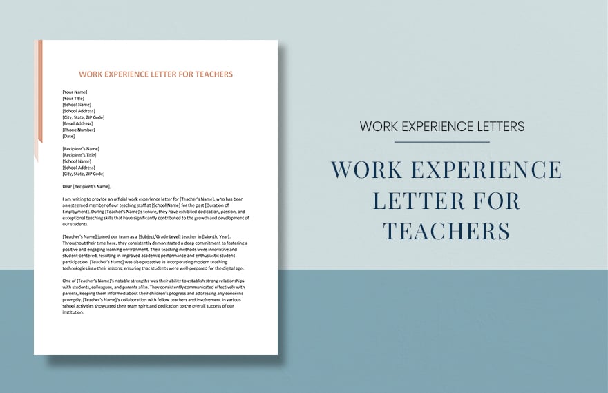 Work Experience Letter for Teachers