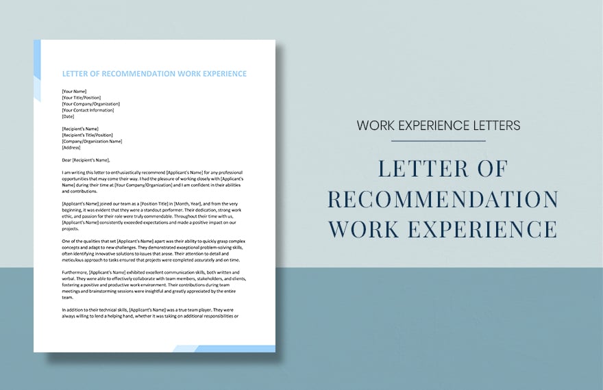 Letter of Recommendation Work Experience