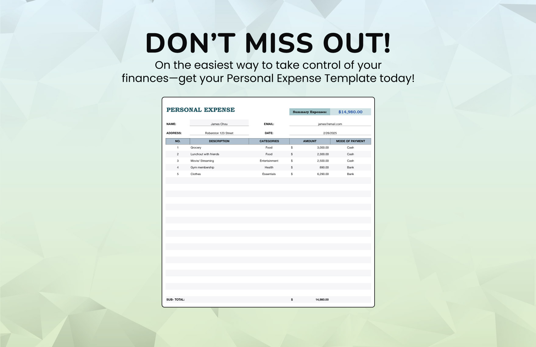 Personal Expense Template