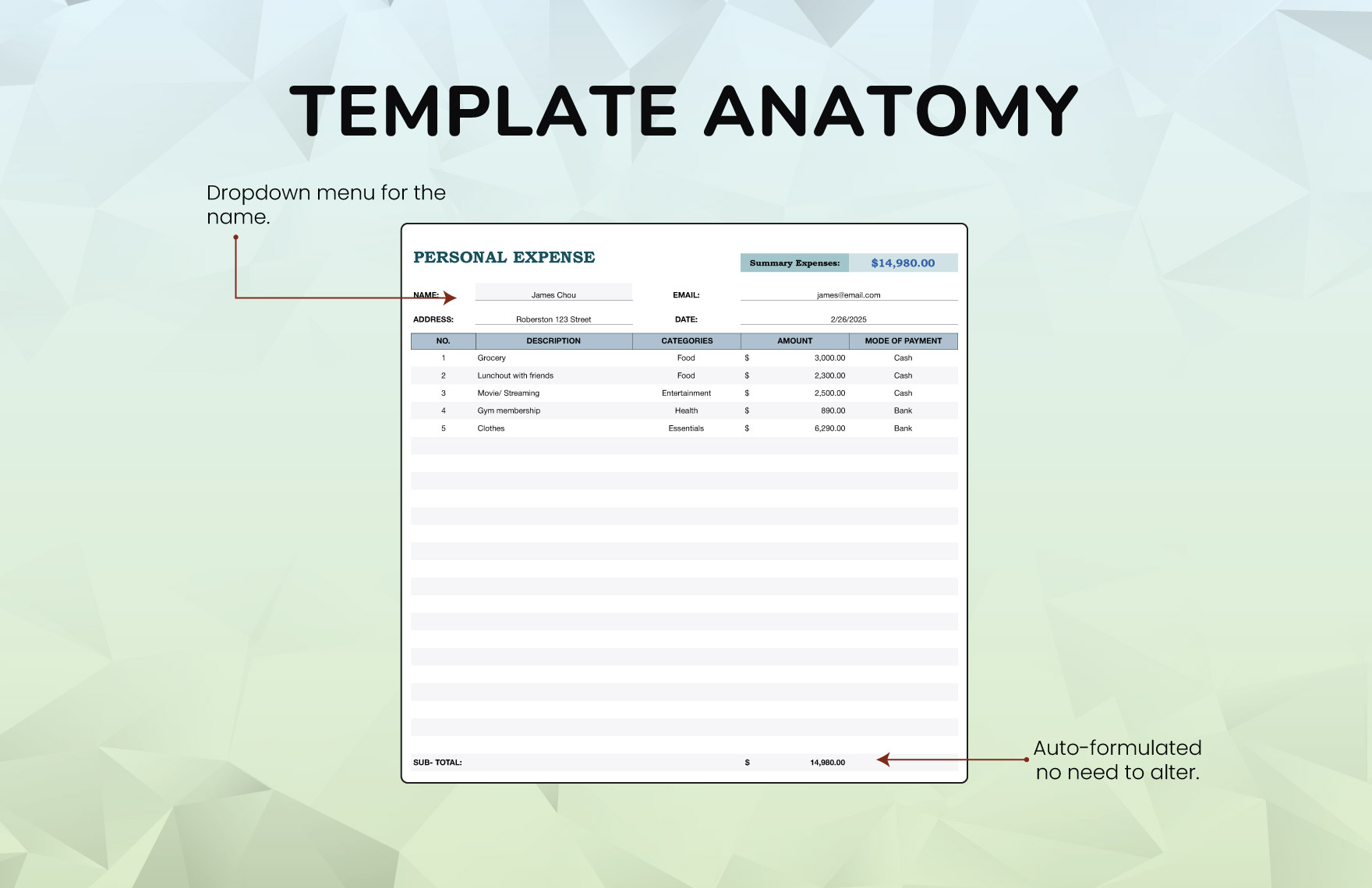 Personal Expense Template