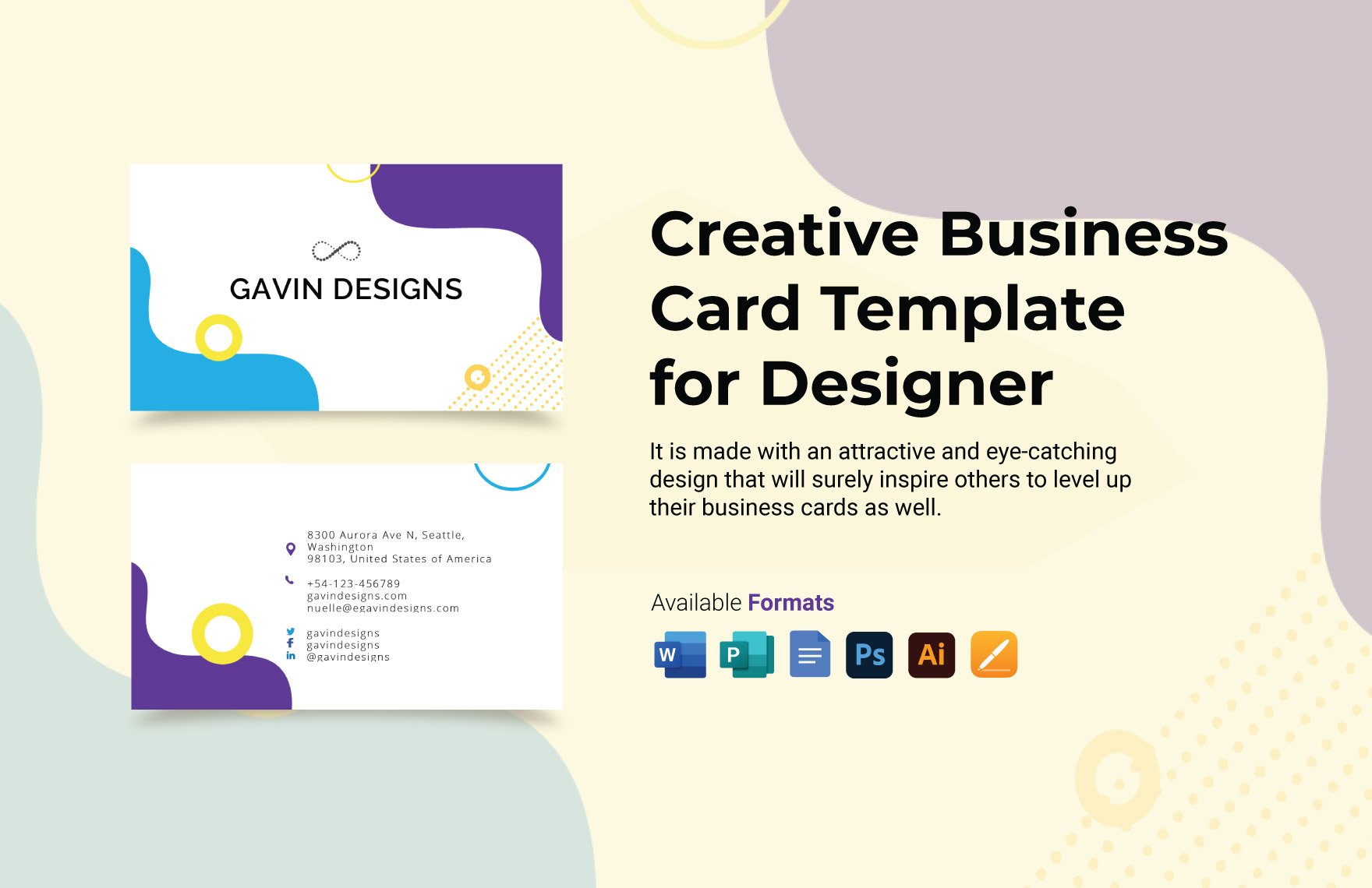 Creative Business Card Template for Designers in Word, Google Docs, Illustrator, PSD, Apple Pages, Publisher