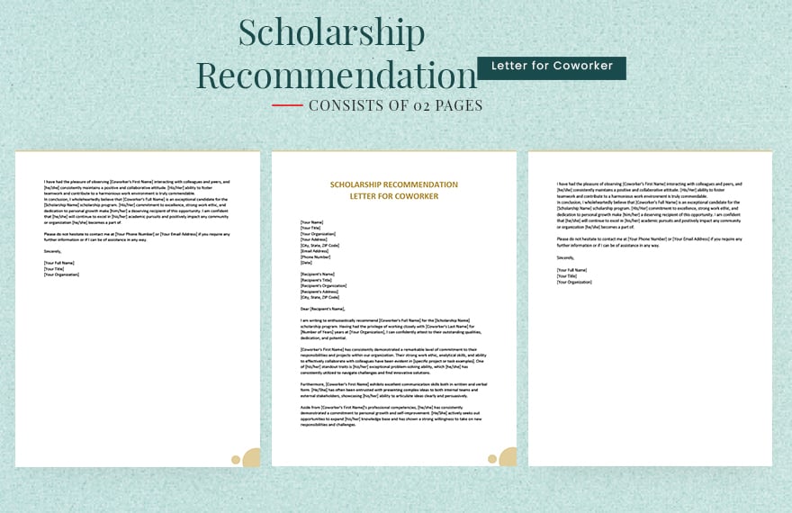 Scholarship Recommendation Letter for Coworker in Word, Google Docs