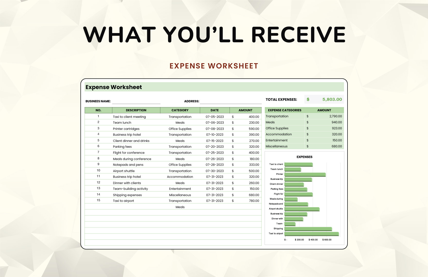 Expense Worksheet Template