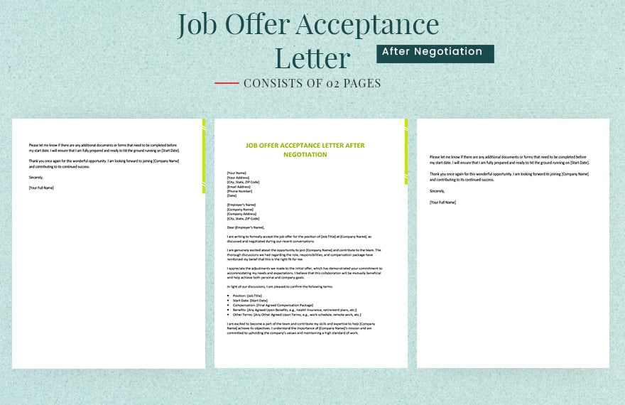 Job Offer Acceptance Letter After Negotiation