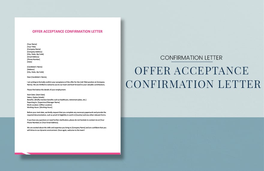 Offer Acceptance Confirmation Letter