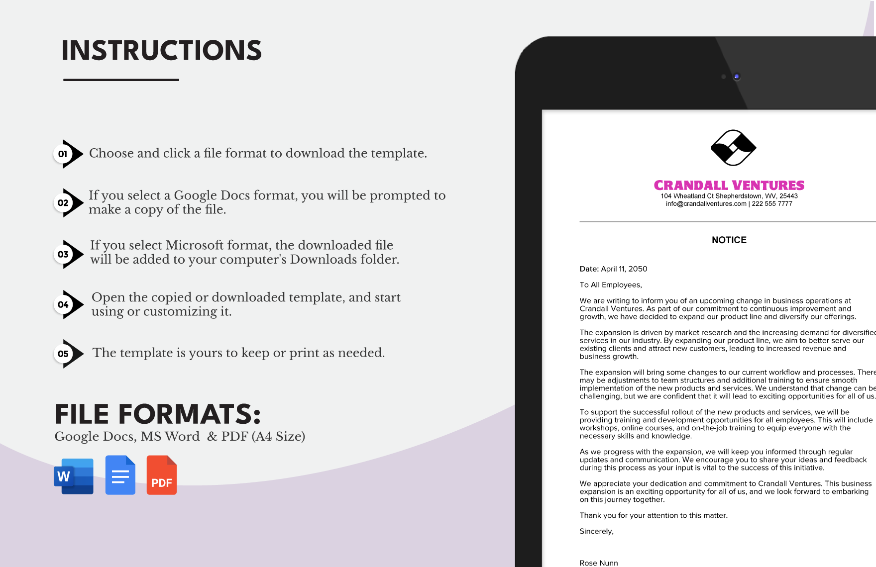 Formal Notice Example Template