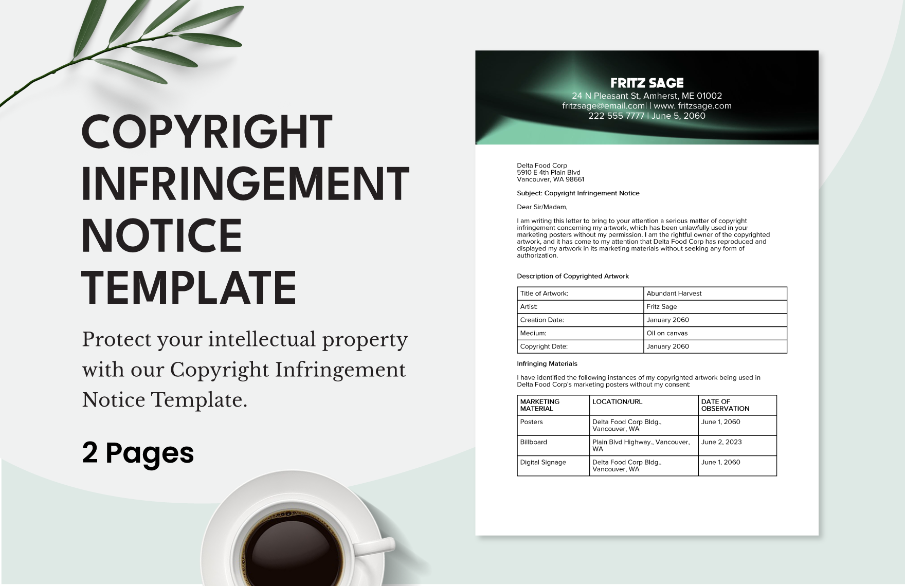 Copyright Infringement Notice Template
