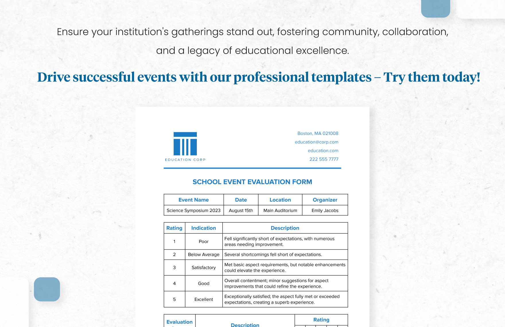 School Event Evaluation Form Template