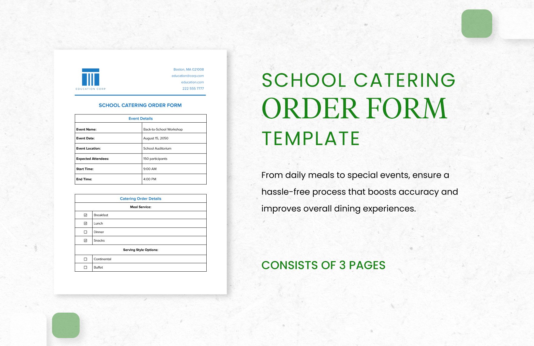School Catering Order Form Template in Word, Google Docs, PDF