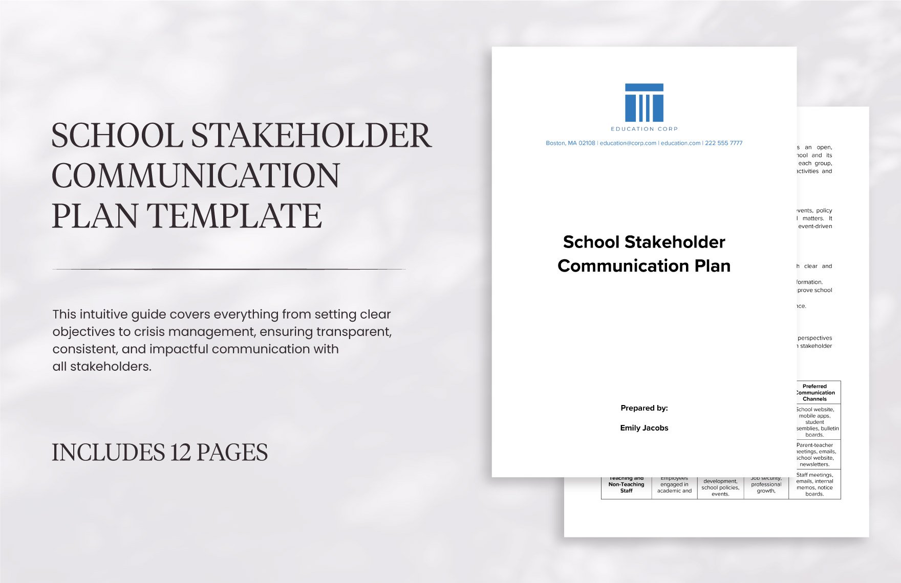 School Stakeholder Communication Plan Template