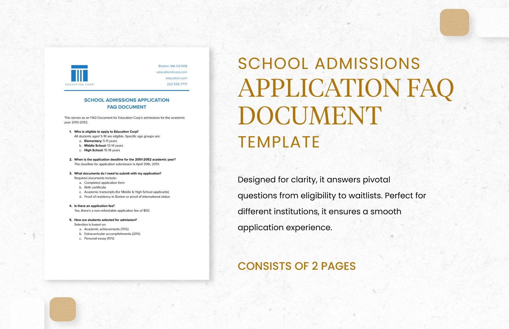 School Admissions Application FAQ Document Template