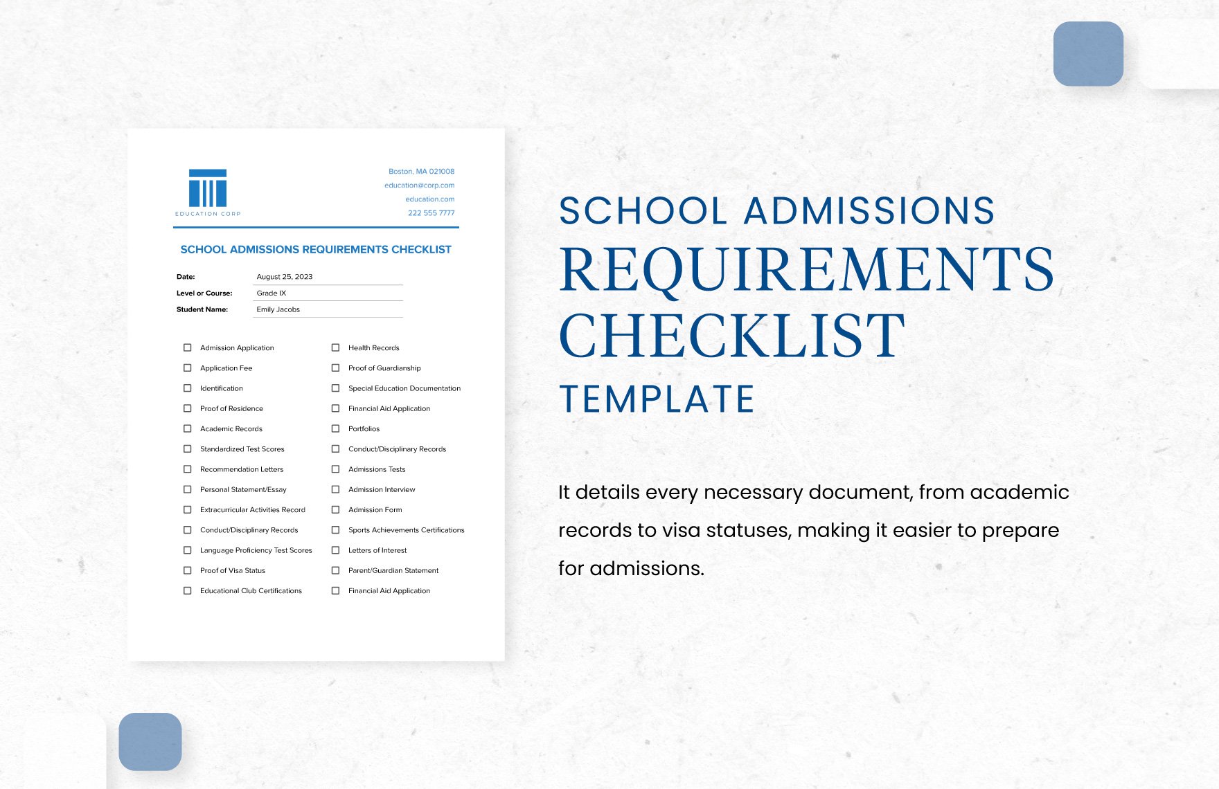 School Admissions Requirements Checklist Template