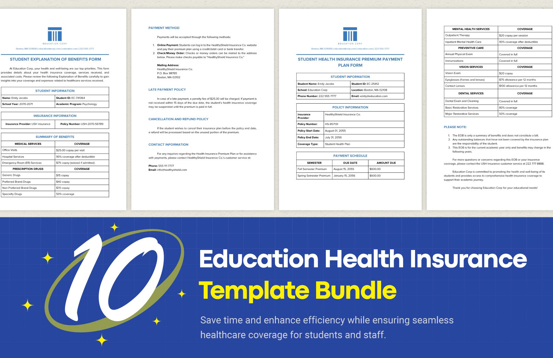 10 Education Health Insurance Template Bundle
