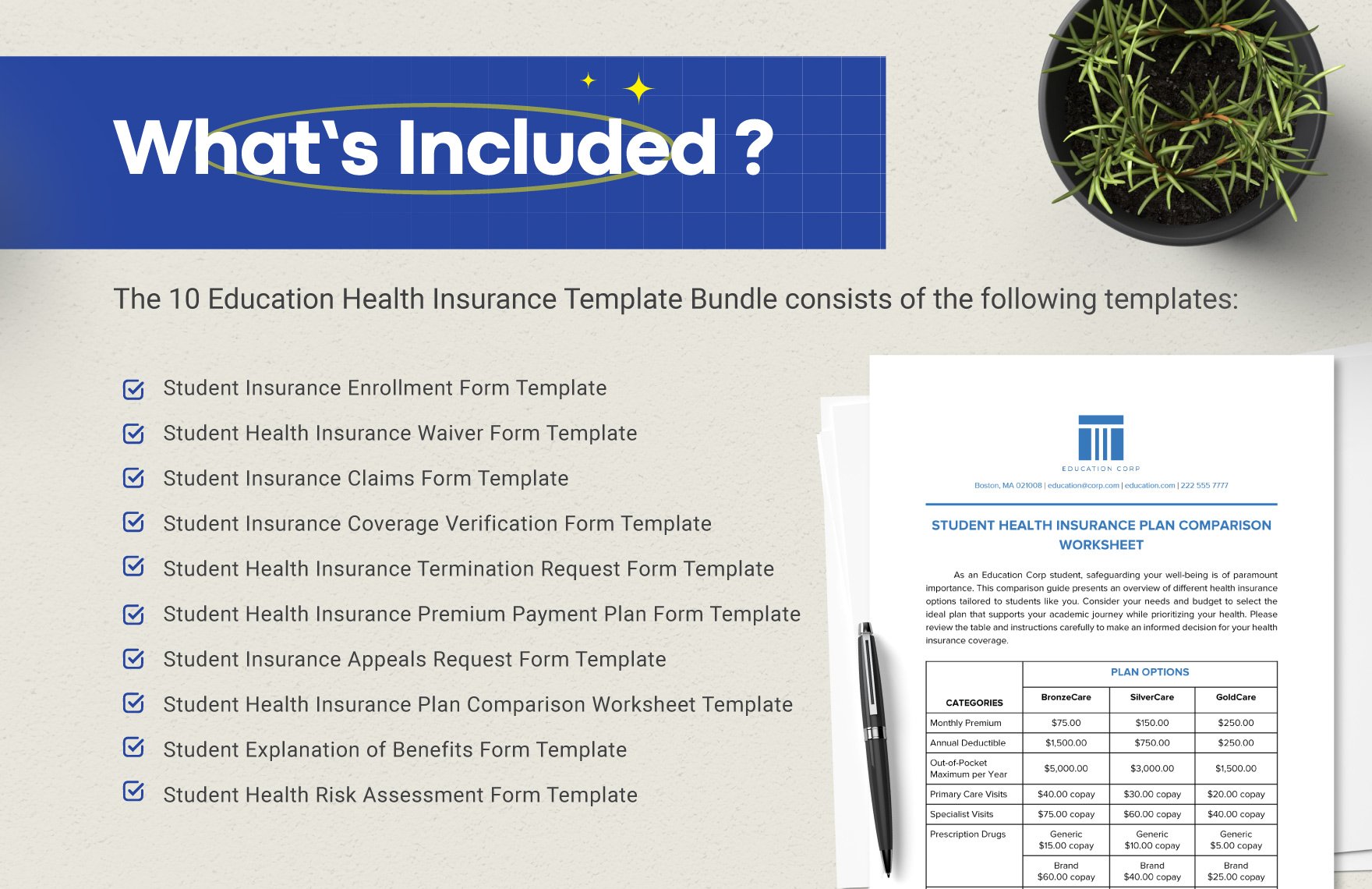 10 Education Health Insurance Template Bundle