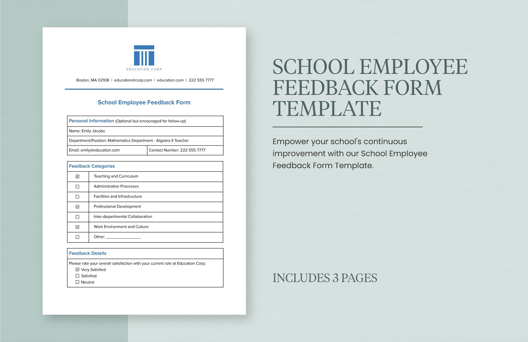 School Employee Feedback Form Template in Word, Google Docs, PDF