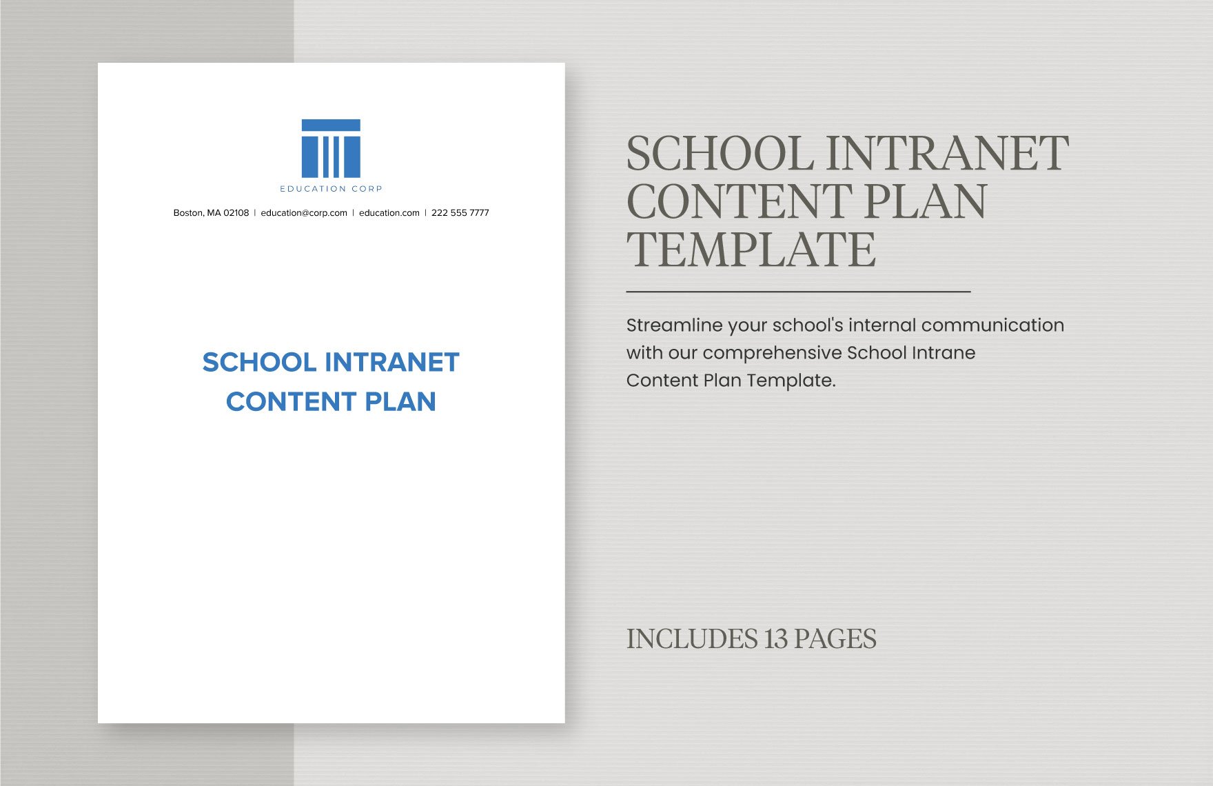 School Intranet Content Plan Template in Word, Google Docs, PDF