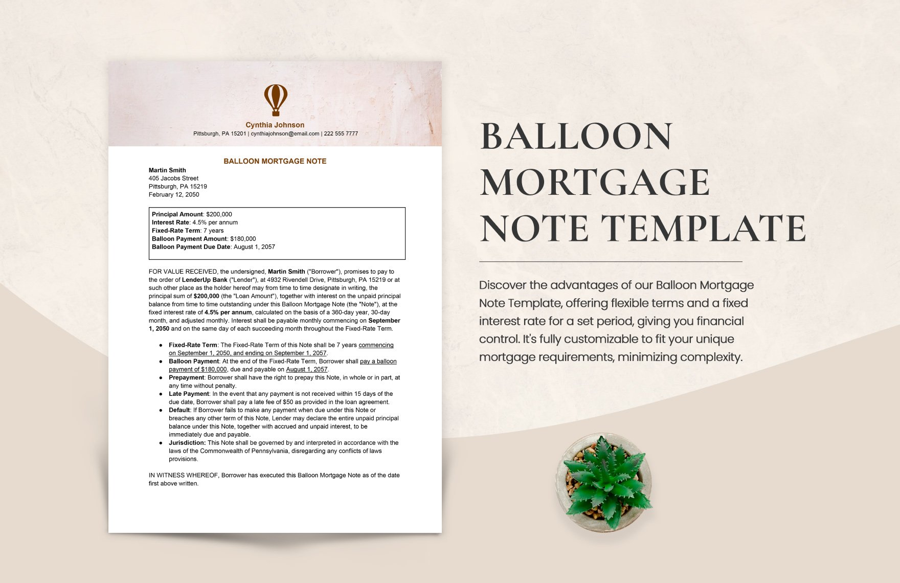 Balloon Mortgage Note Template