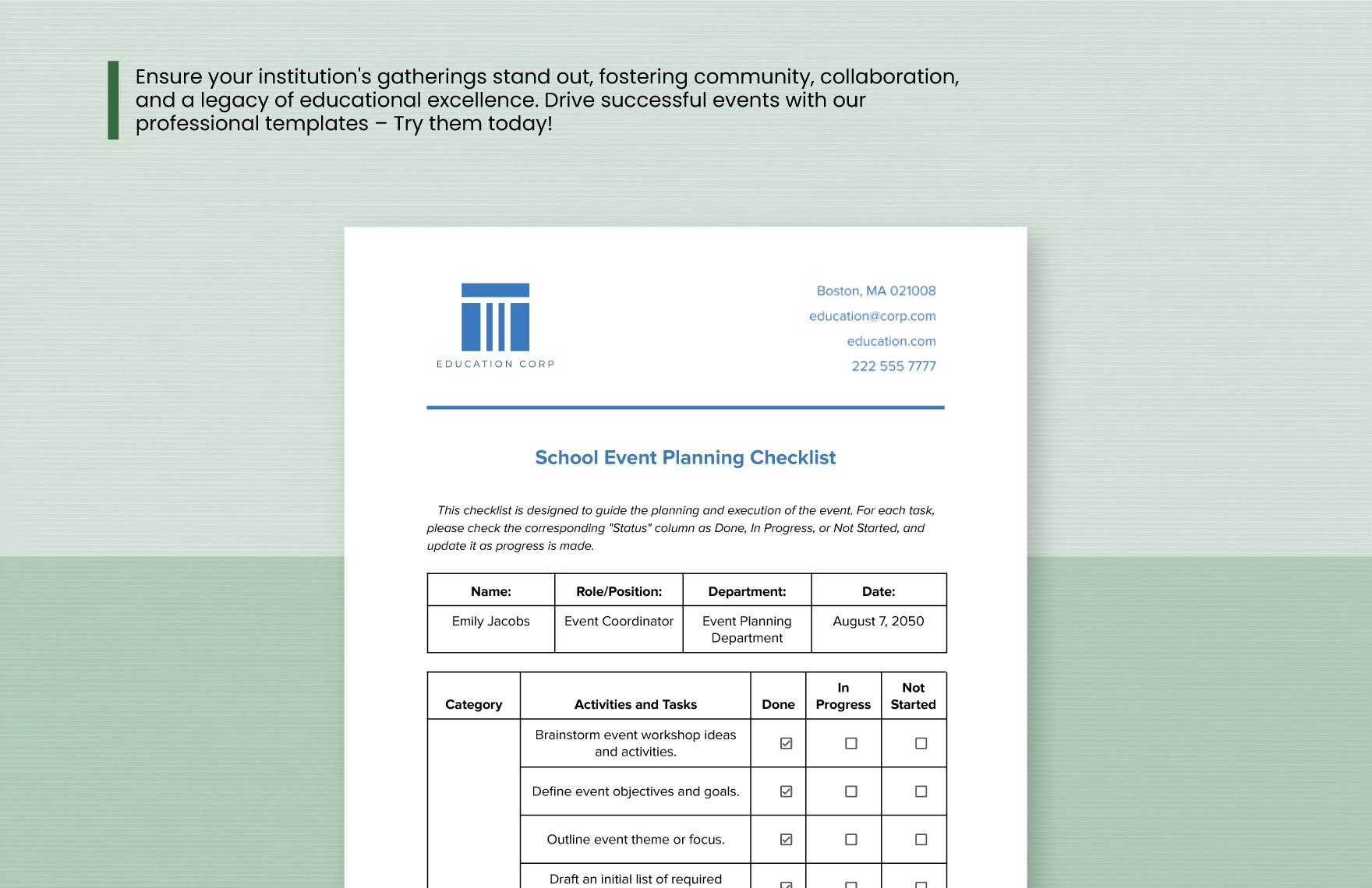 School Event Planning Checklist Template
