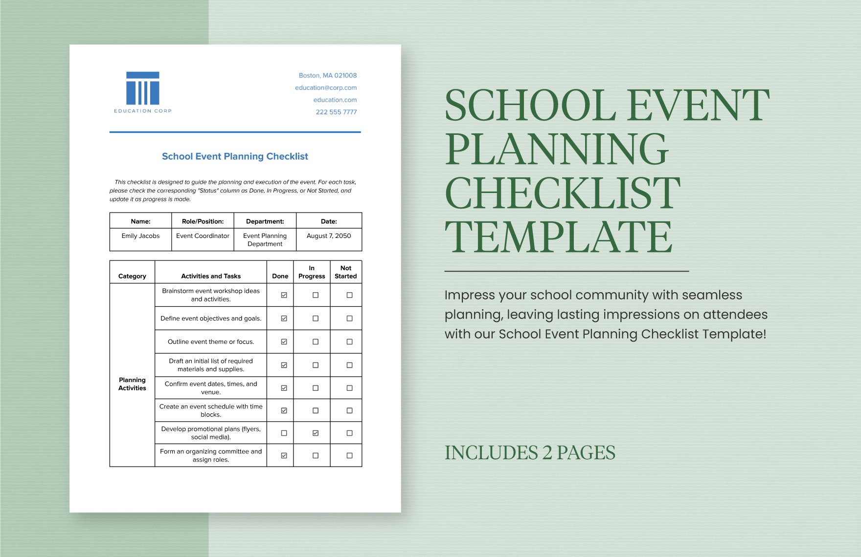 School Event Planning Checklist Template