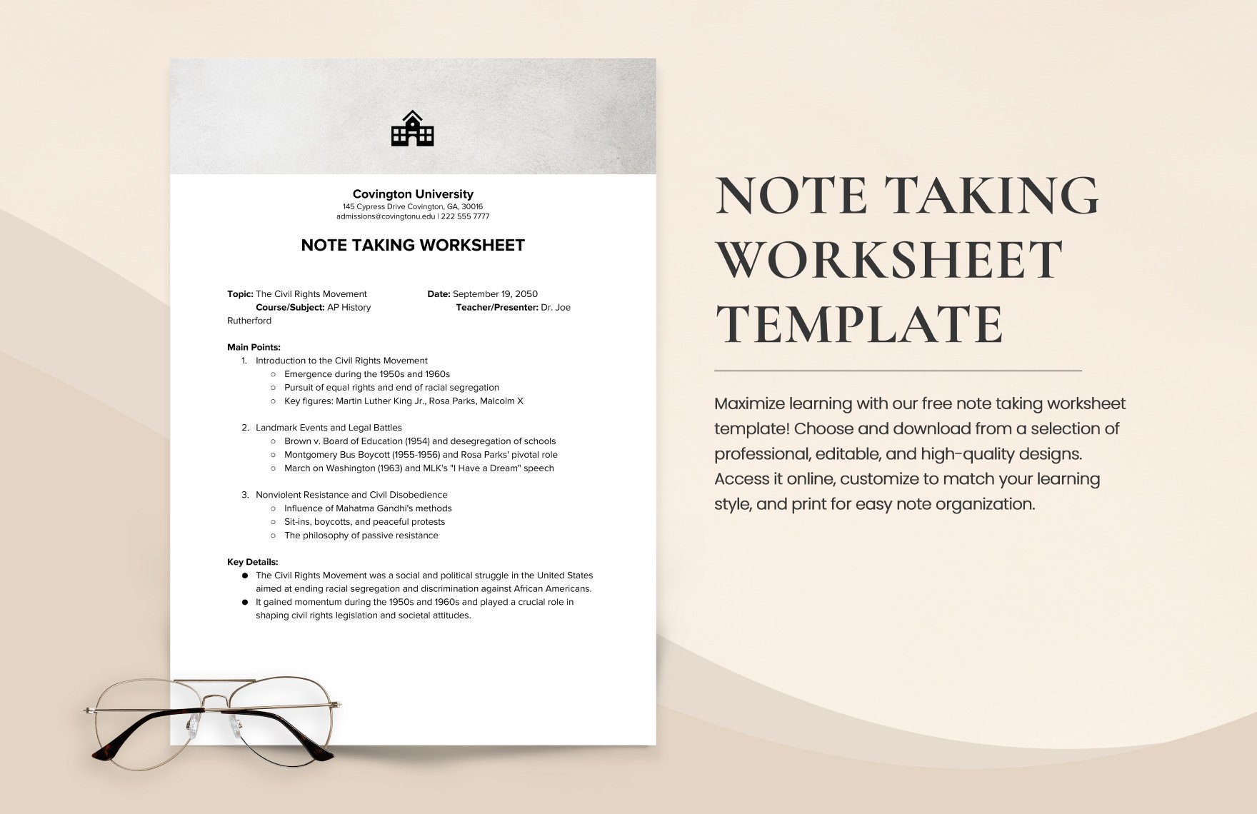Note Taking Worksheet Template in Word, Google Docs, PDF, Apple Pages