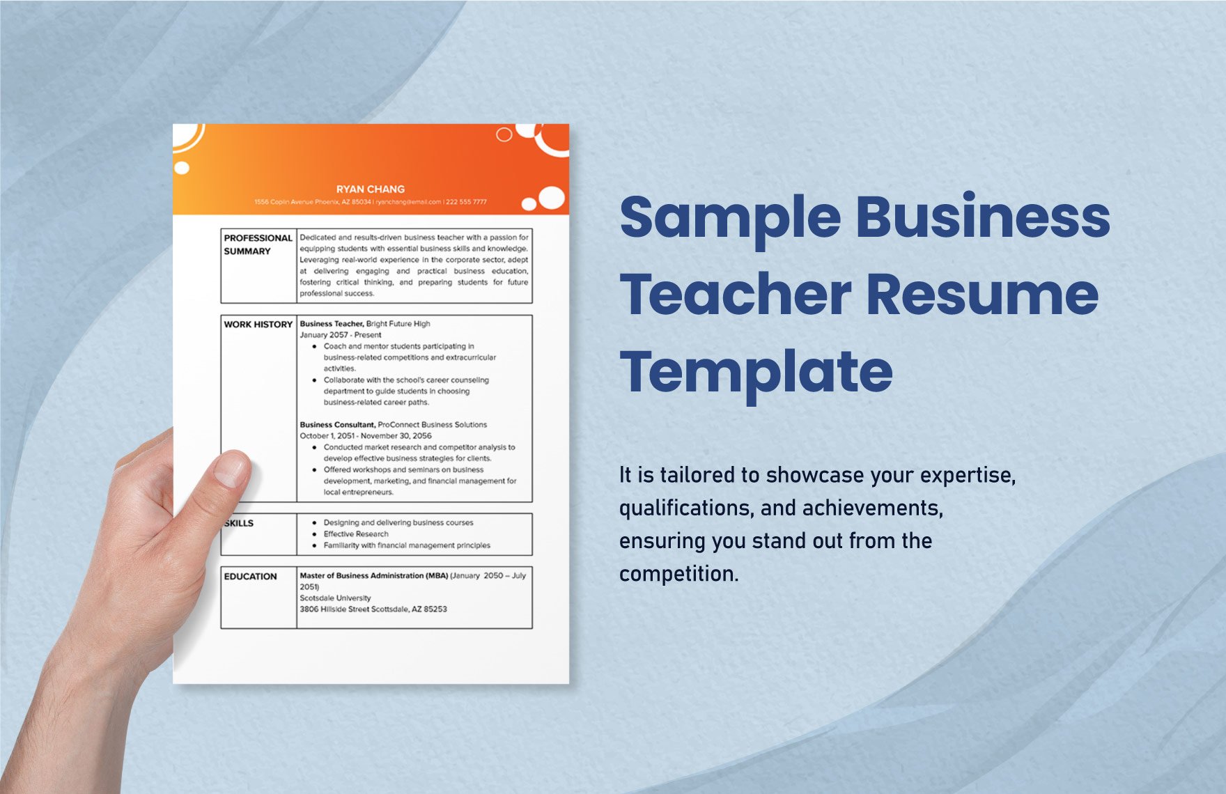 Sample Business Teacher Resume Template