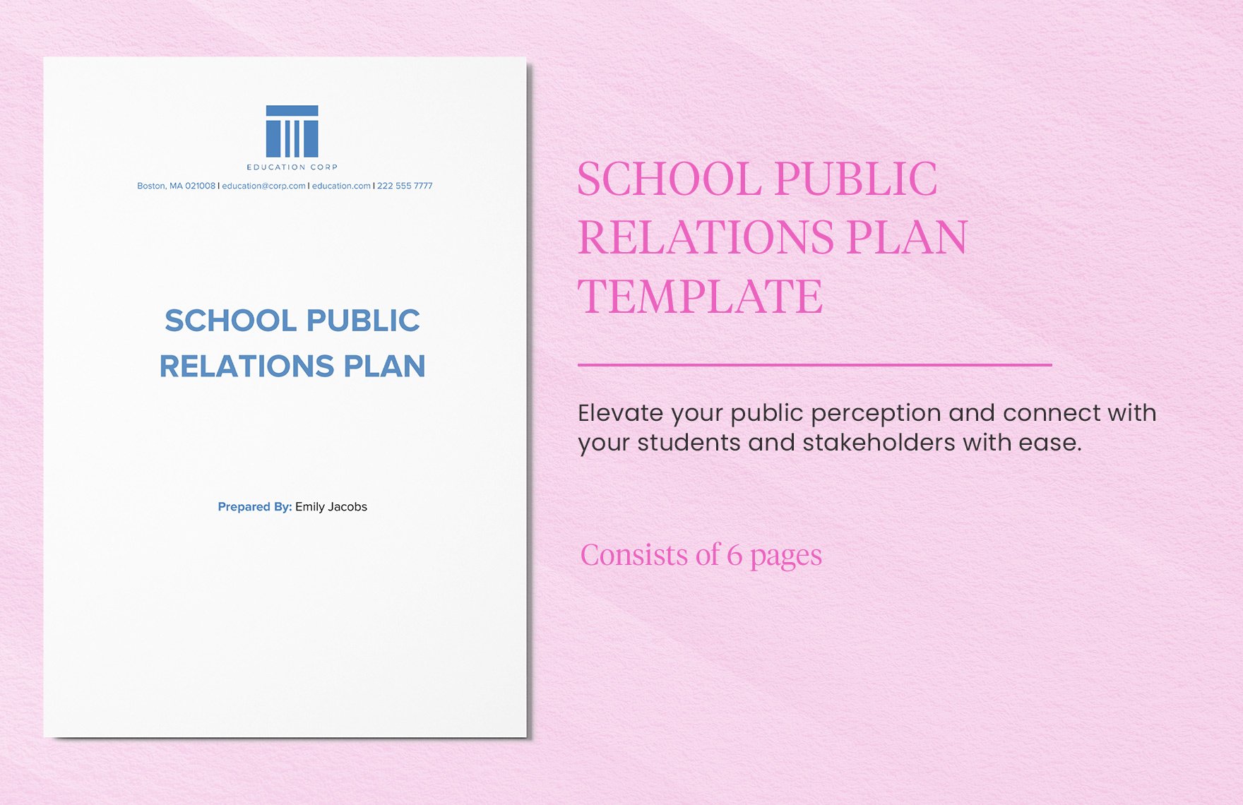 School Public Relations Plan Template in Word, Google Docs, PDF