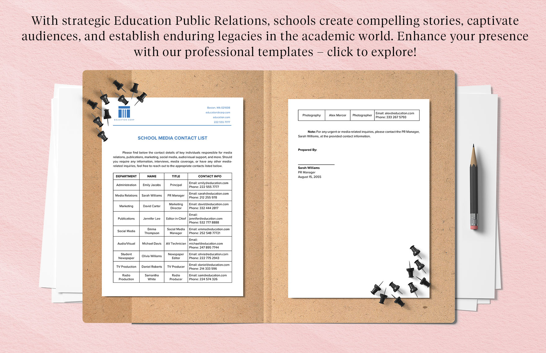 School Media Contact List Template in Word PDF Google Docs Download