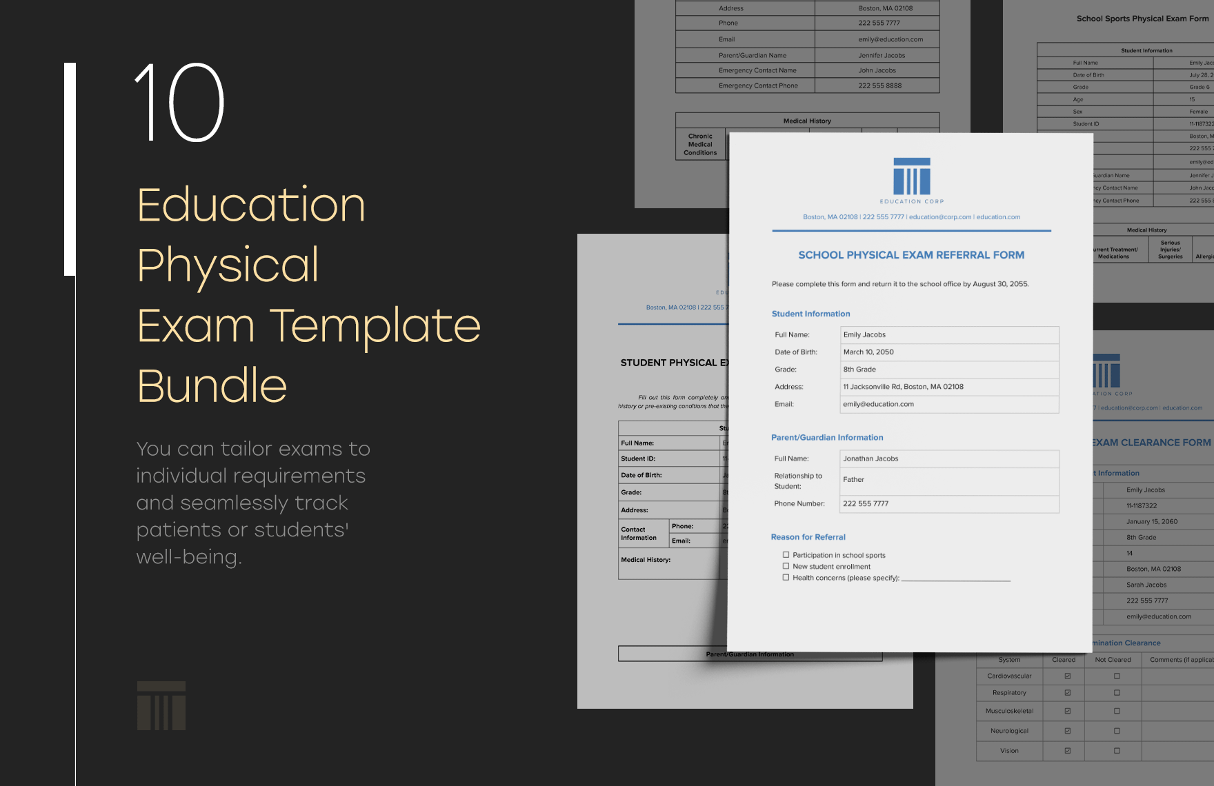 10 Education Physical Exam Template Bundle