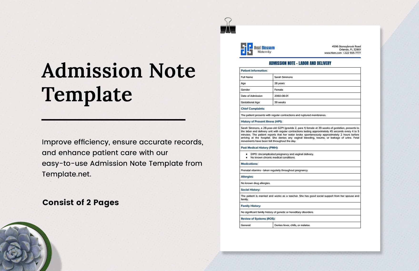 Admission Note Template