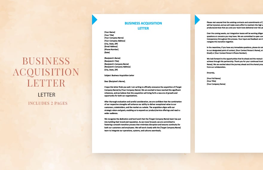Business acquisition letter