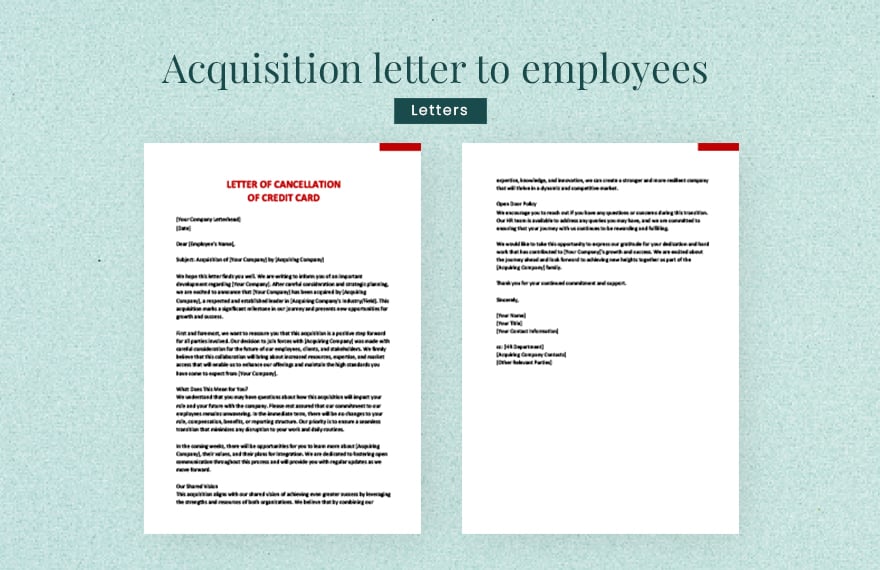 Acquisition letter to employees