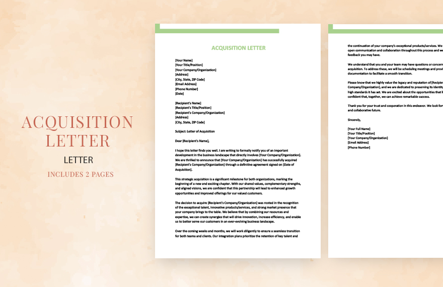 Acquisition letter in Word, Google Docs, Pages - Download | Template.net
