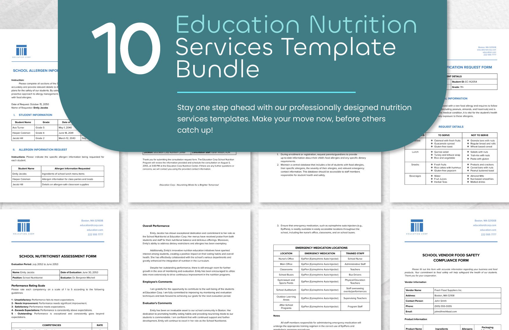 10 Education Nutrition Services Template Bundle