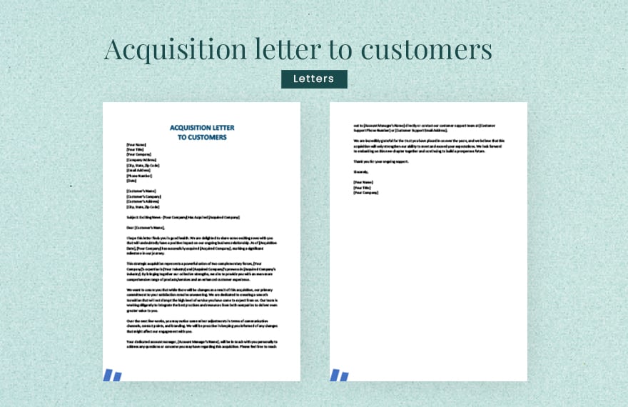 Acquisition letter to customers