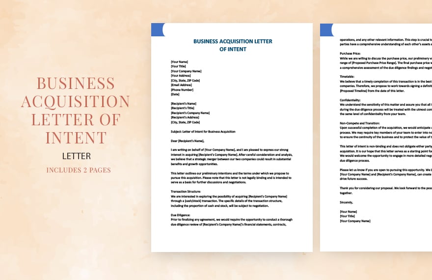 Business acquisition letter of intent