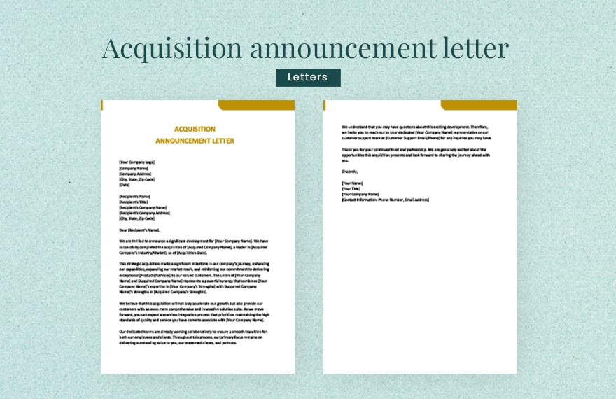 Acquisition announcement letter