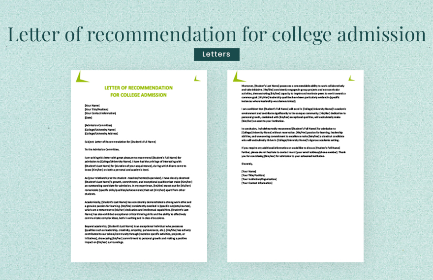 Letter of recommendation for college admission in Word, Google Docs, Pages - Download | Template.net