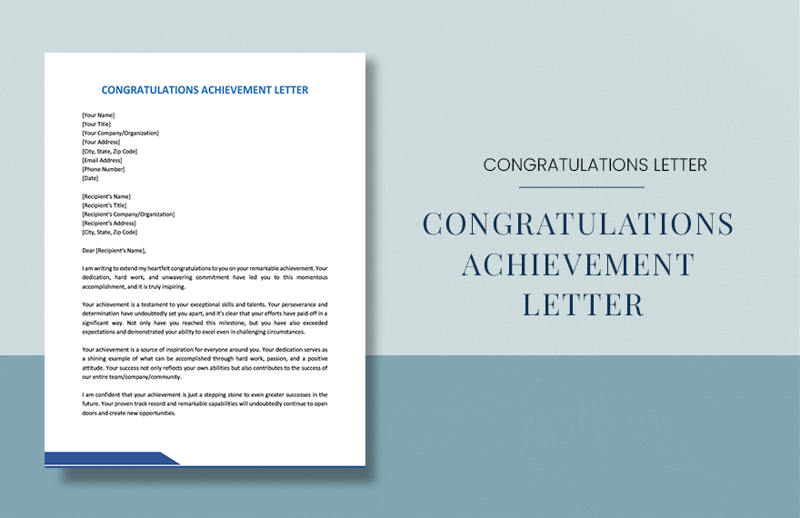 Congratulations Achievement Letter in Word, Google Docs, PDF, Apple Pages