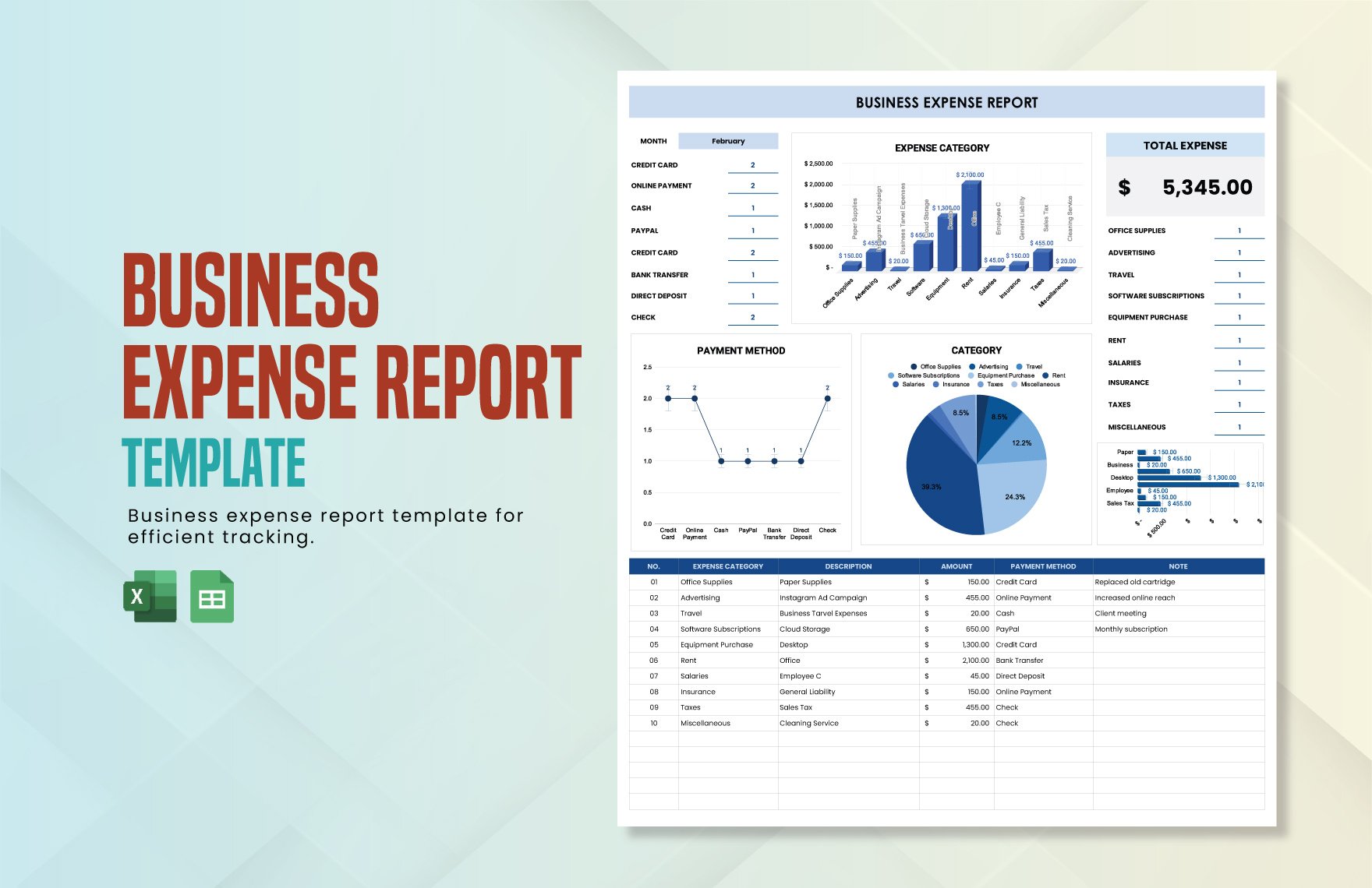 Business Expense Report Template in Excel, Google Sheets