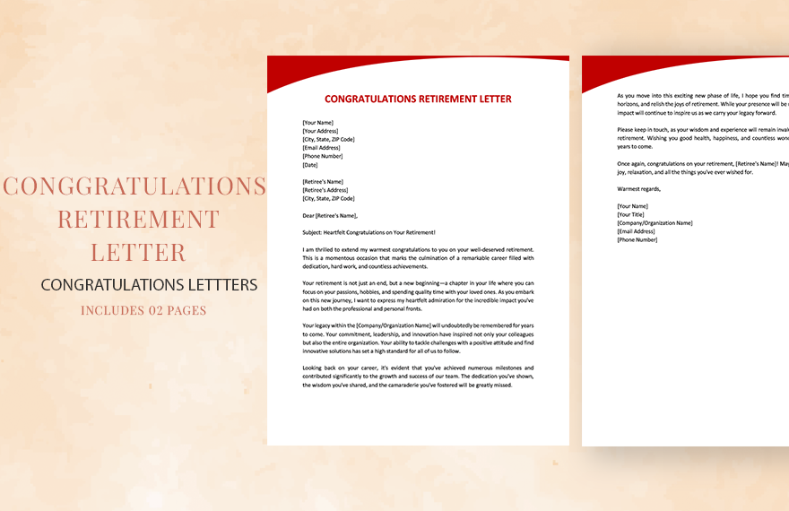 Congratulations Retirement Letter in Word, Google Docs, PDF, Apple Pages