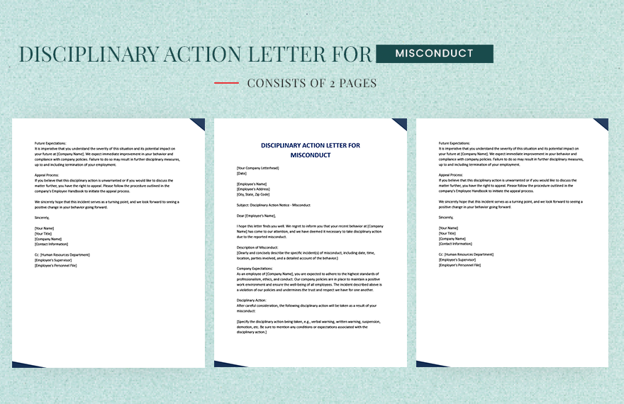 Free Disciplinary Action Letter For Misconduct
