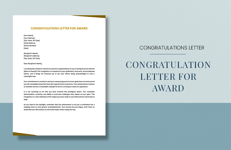 Congratulation Letter For Award  in Word, Google Docs, PDF, Apple Pages