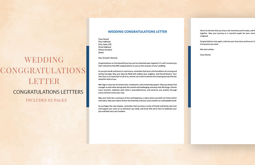 Wedding Congratulations Letter in Word, Google Docs, PDF, Apple Pages