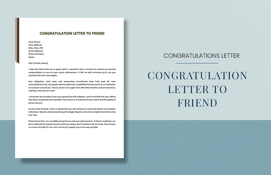 Congratulation Letter To Friend in Word, Google Docs, PDF, Apple Pages