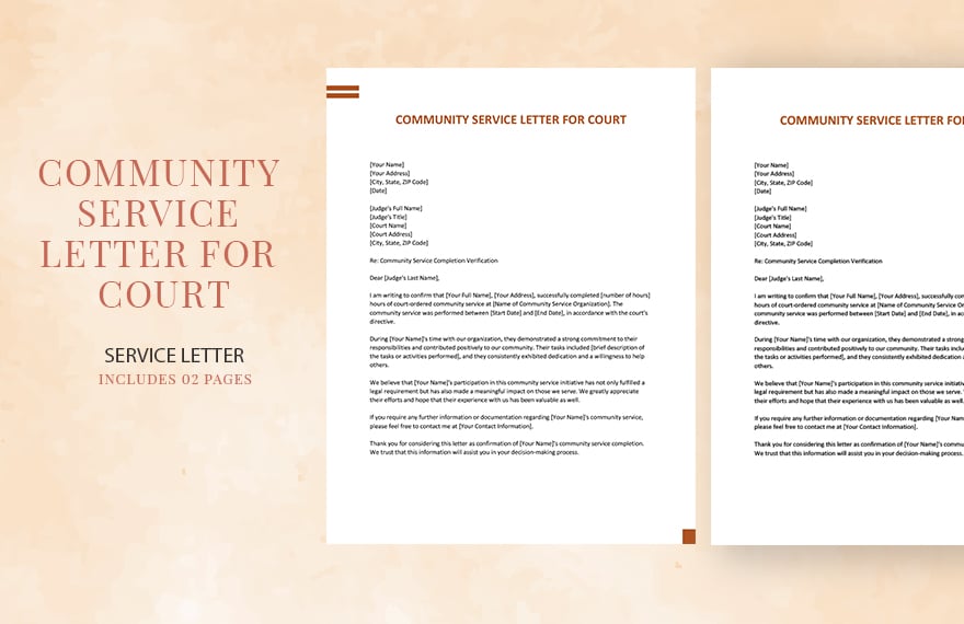 Community Service Letter For Court in Word, Google Docs