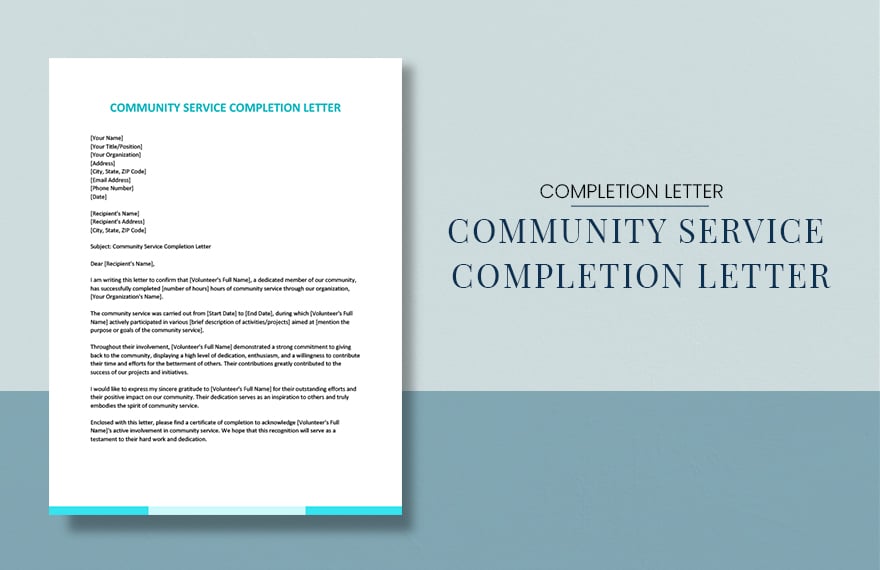 Community Service Completion Letter in Word, Google Docs