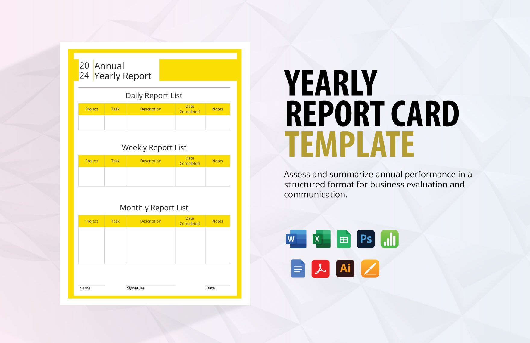 Yearly Report Card Template in Word, Google Docs, Excel, PDF, Google Sheets, Illustrator, PSD, Apple Pages, Apple Numbers
