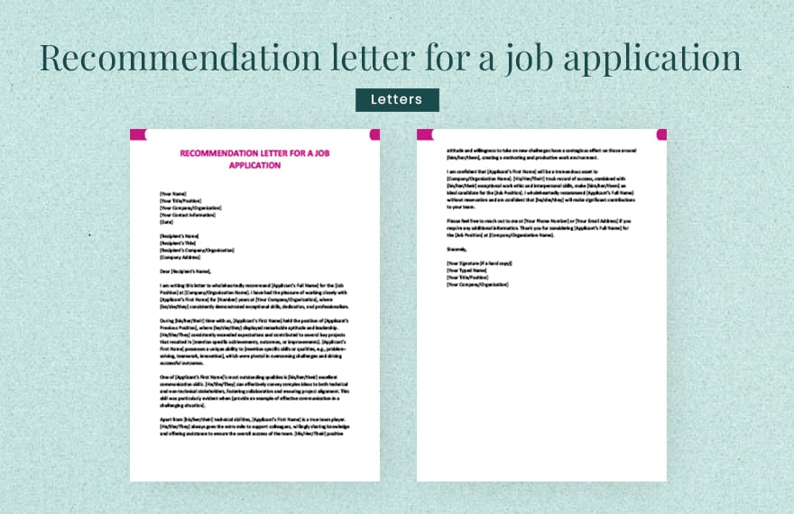 Recommendation letter for a job application