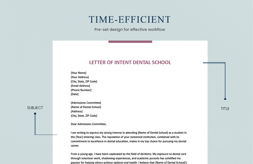 Letter Of Intent Dental School